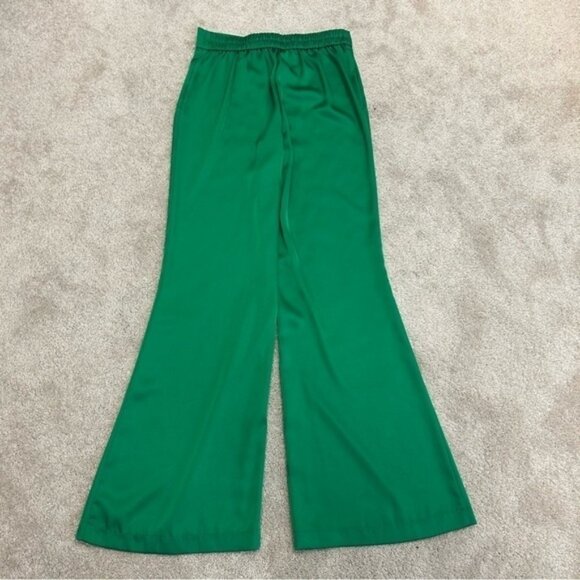 Rachel Zoe green satin effect flowy high waisted pull on trouser dress pants S - Picture 2 of 10